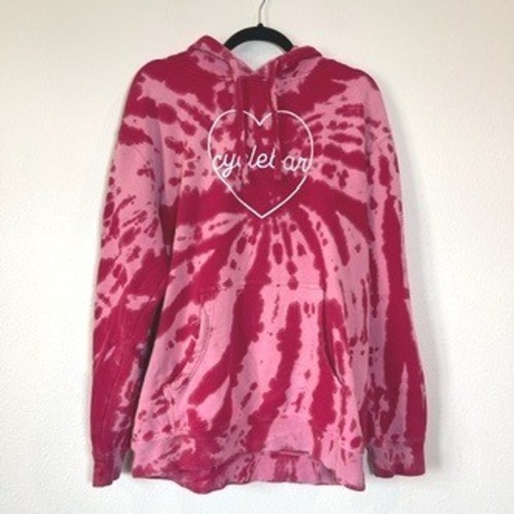 Cyclebar Pink Red Tie Dye Organic Cotton Heart Logo Hoodie Sweatshirt Mens L